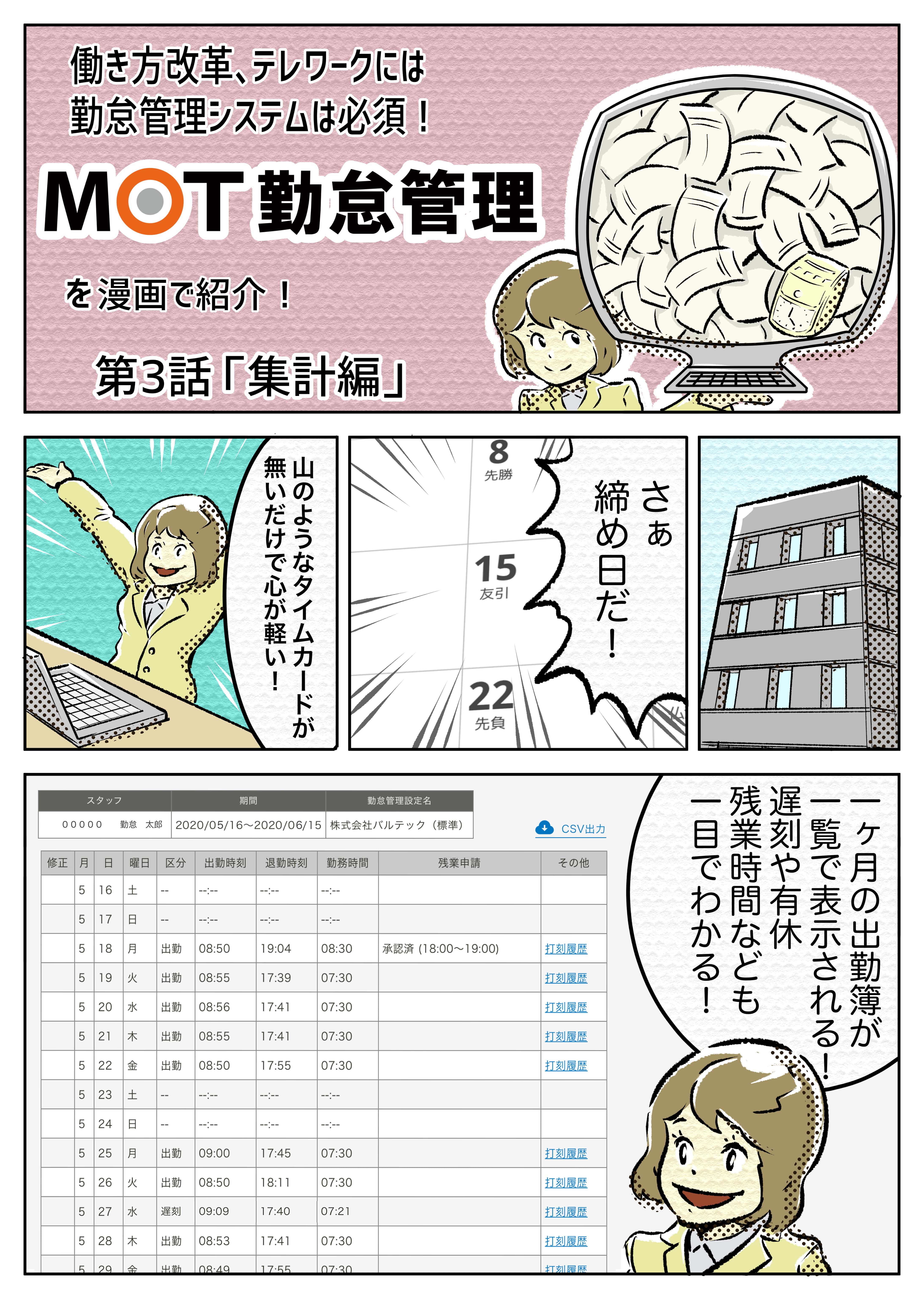 マンガでわかるMOTクラウド勤怠管理 第3話 集計編